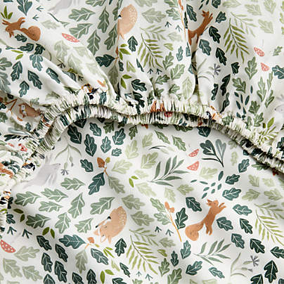 Forest Friends Embroidered Organic Cotton Baby Crib Fitted Sheet