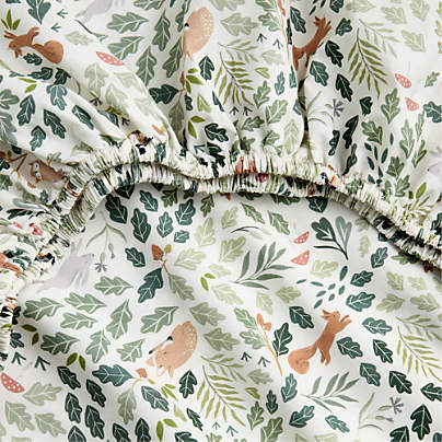Forest Friends Embroidered Organic Cotton Baby Crib Fitted Sheet