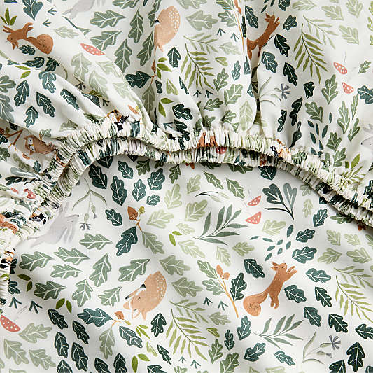 Forest Friends Embroidered Organic Cotton Baby Crib Fitted Sheet
