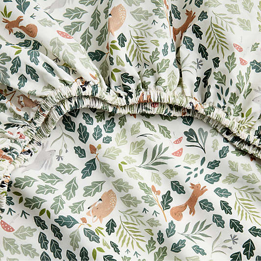 Forest Friends Embroidered Organic Cotton Baby Crib Fitted Sheet