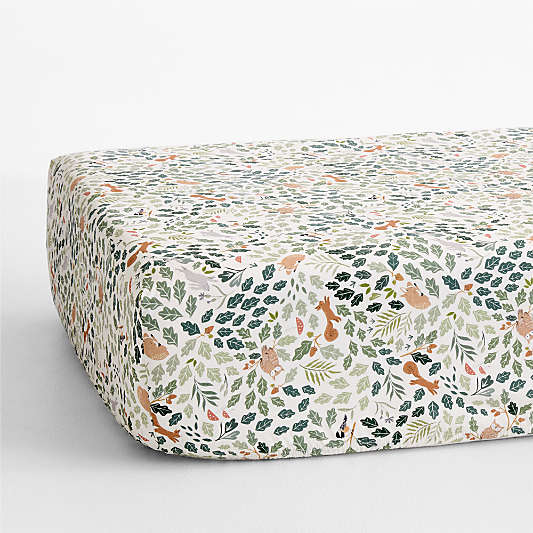 Forest Friends Embroidered Organic Cotton Baby Crib Fitted Sheet