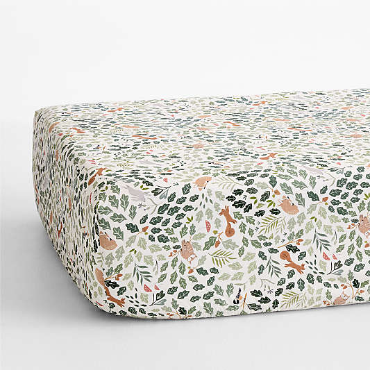 Forest Friends Embroidered Organic Cotton Baby Crib Fitted Sheet