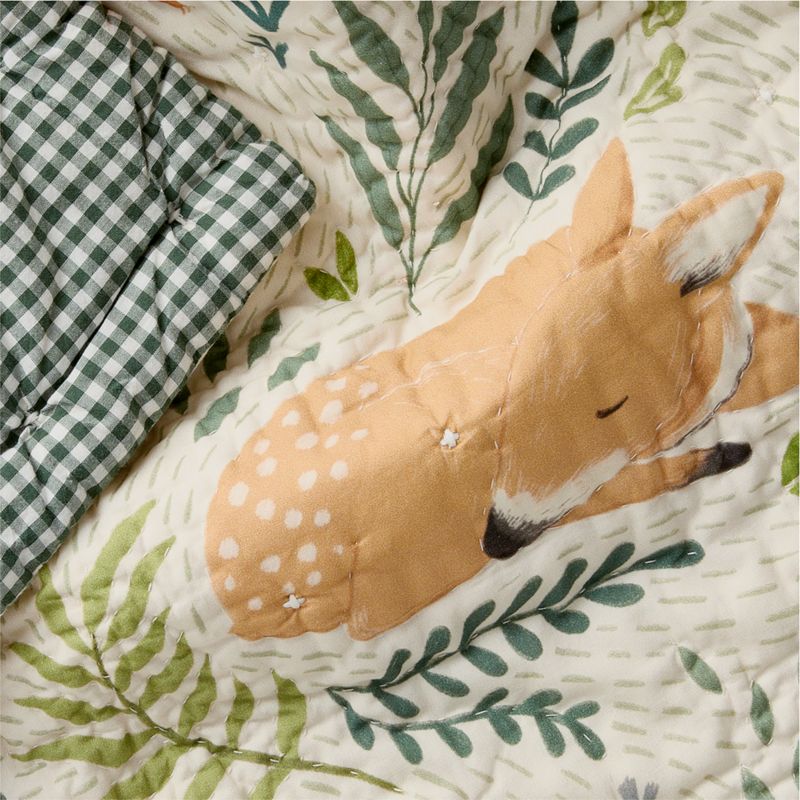 Forest Friends Embroidered Organic Cotton Baby Crib Quilt - image 6 of 7