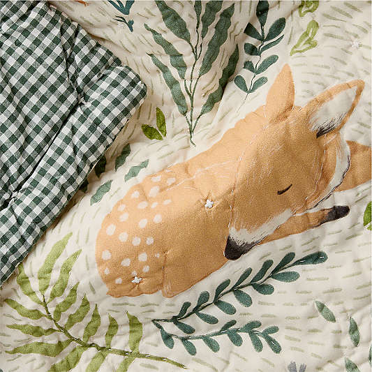 Forest Friends Embroidered Organic Cotton Baby Crib Quilt