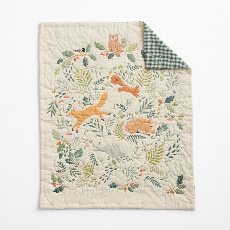 Forest Friends Embroidered Organic Cotton Baby Crib Quilt - image 4 of 7