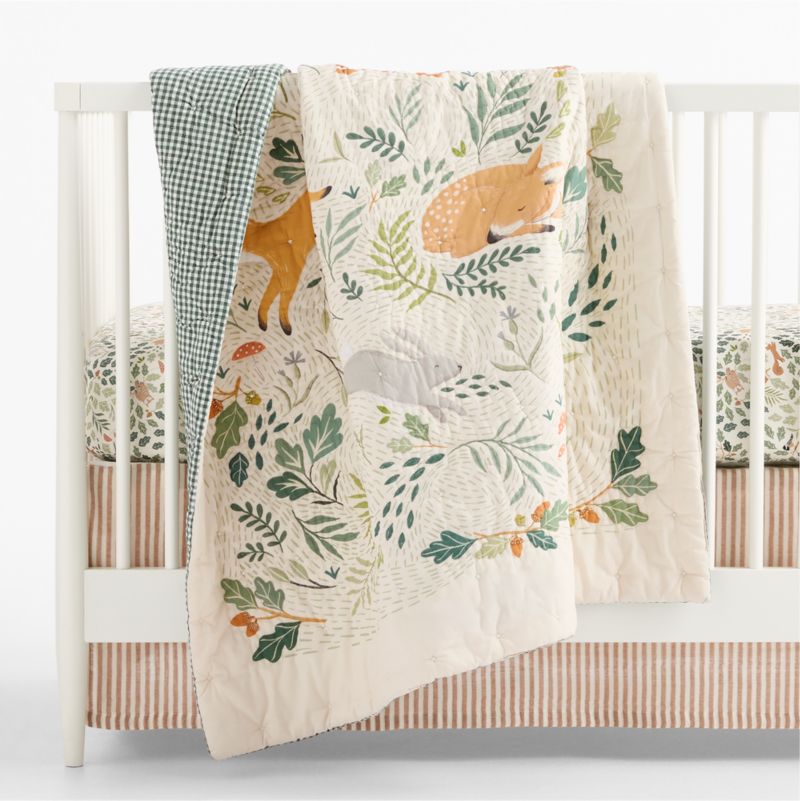 Forest Friends Embroidered Organic Cotton Baby Crib Quilt - image 2 of 7