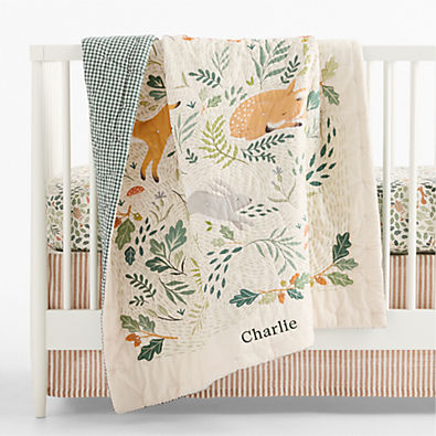 View Forest Friends Embroidered 100% Organic Cotton Baby Crib Quilt details