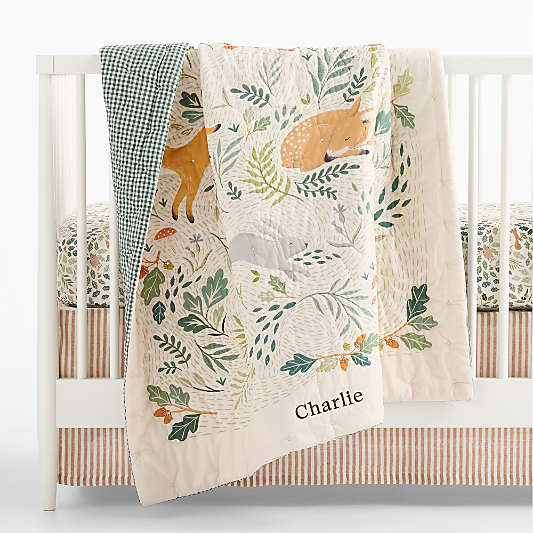 Forest Friends Embroidered Organic Cotton Baby Crib Quilt