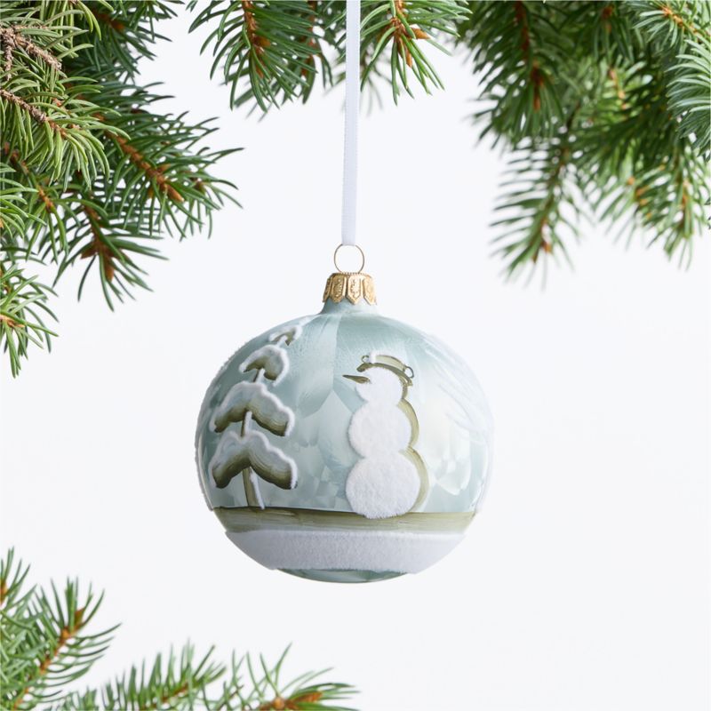 European Frosty Winter Scene Glass Christmas Tree Ornament Set of 4 - image 1 of 2