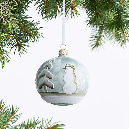European Frosty Winter Scene Glass Christmas Tree Ornament