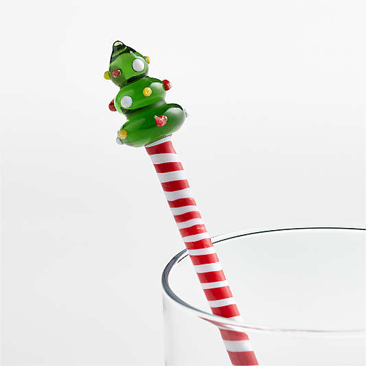 Festive Tree Double Old Fashioned Glass Drink Stirrers, Set of 4