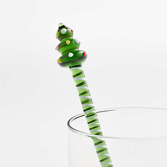 Festive Tree Highball Glass Drink Stirrer, Set of 4
