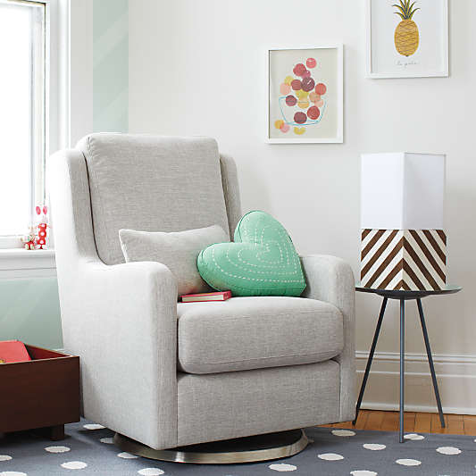 Milo Grey Nursery Swivel Glider Chair and Ottoman with Silver Bases