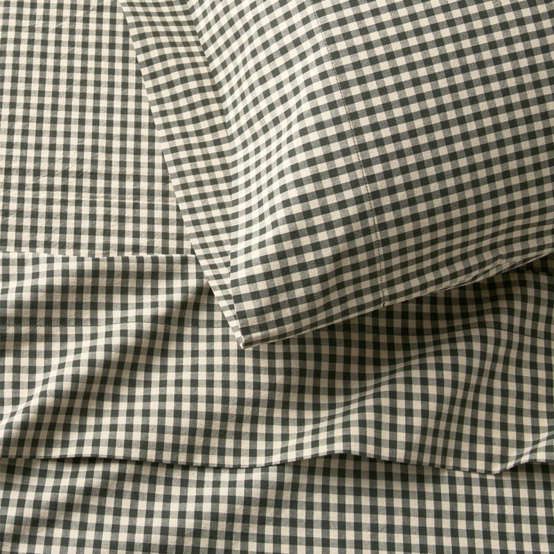 Favorite Washed Organic Cotton Ficus Green Gingham King Bed Sheet Set - image 1 of 7