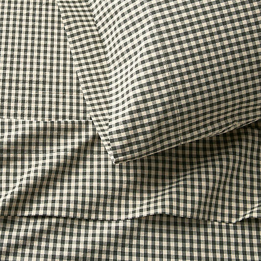 Favorite Washed Organic Cotton Ficus Green Gingham Bed Sheet Set