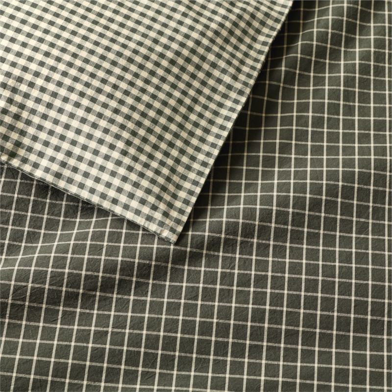 Favorite Washed Organic Cotton Ficus Green Reversible Gingham Check Full/Queen Duvet Cover - image 1 of 10