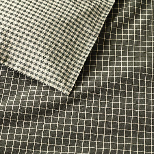 Favorite Washed Organic Cotton Ficus Green Reversible Gingham Check Duvet Cover
