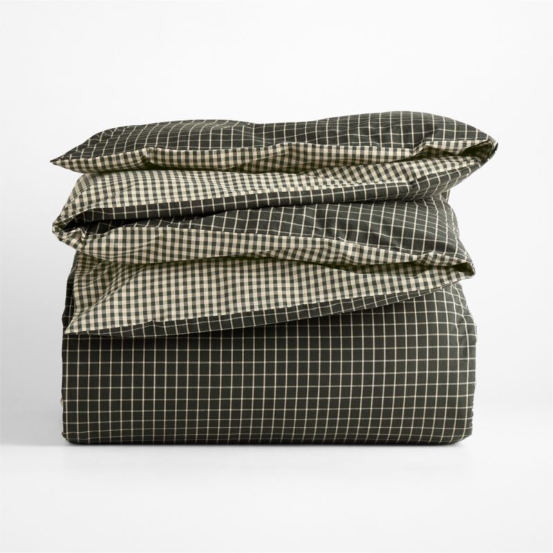 Favorite Washed Organic Cotton Ficus Green Reversible Gingham Check Full/Queen Duvet Cover - image 5 of 10