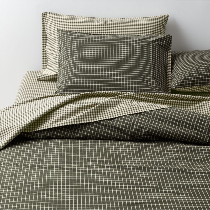 Viewing product image Favorite Washed Organic Cotton Ficus Green Reversible Gingham Check Full/Queen Duvet Cover - image 1 of 6