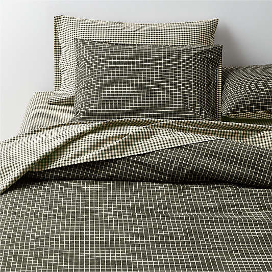 Favorite Washed Organic Cotton Ficus Green Gingham Check Bed Pillow Sham
