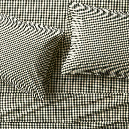 Favorite Washed Organic Cotton Ficus Green Gingham Bed Sheet Set