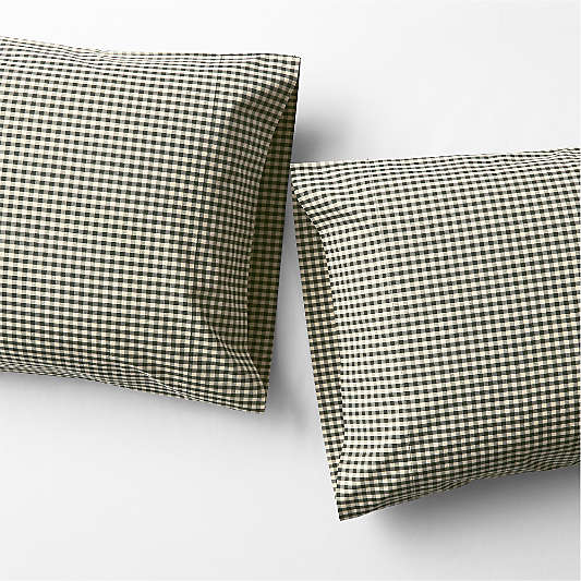 Favorite Washed Organic Cotton Ficus Green Gingham Pillowcases, Set of 2