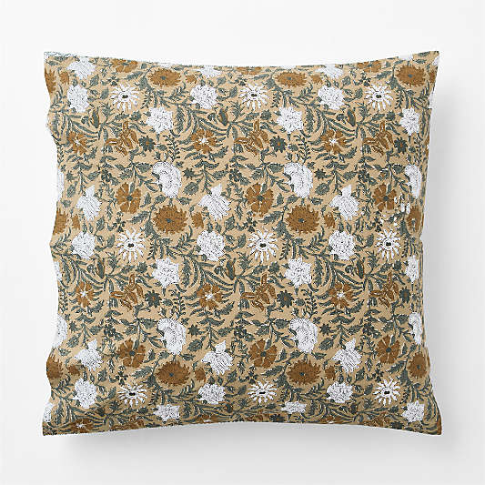 Favorite Washed Reversible Organic Cotton Taupe Desert Floral Euro Bed Pillow Sham