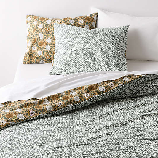 Favorite Washed Organic Cotton Taupe Desert Floral Reversible Duvet Cover