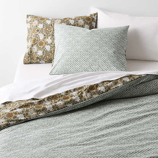 Favorite Washed Organic Cotton Taupe Desert Floral Reversible Duvet Cover