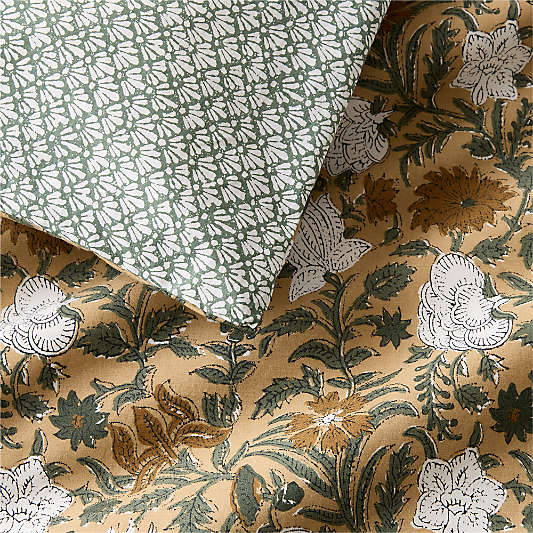 Favorite Washed Organic Cotton Taupe Desert Floral Reversible Duvet Cover