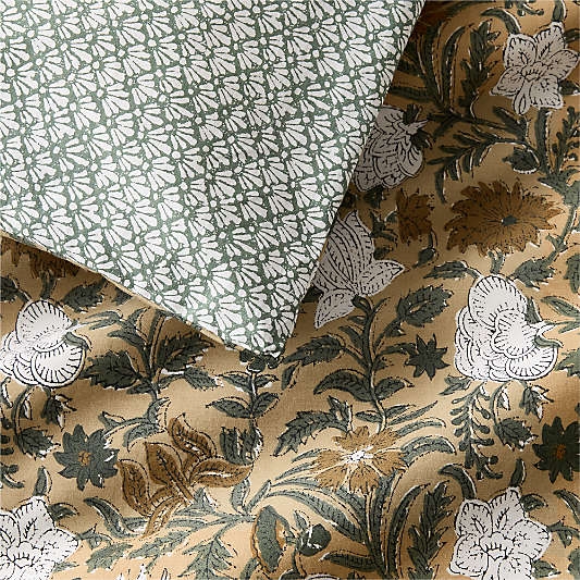 Favorite Washed Organic Cotton Taupe Desert Floral Reversible Duvet Cover