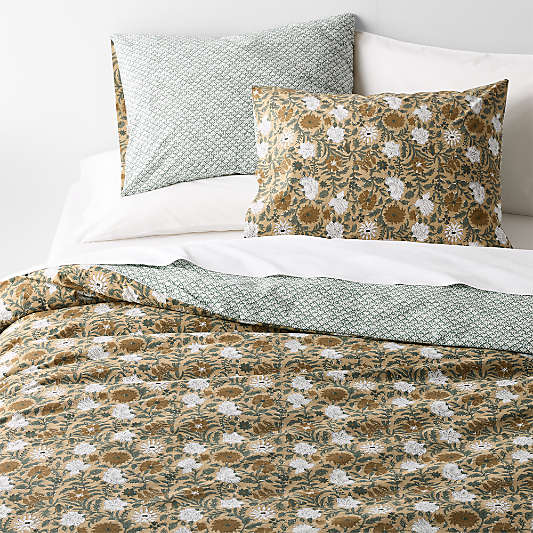 Favorite Washed Organic Cotton Taupe Desert Floral Reversible Duvet Cover
