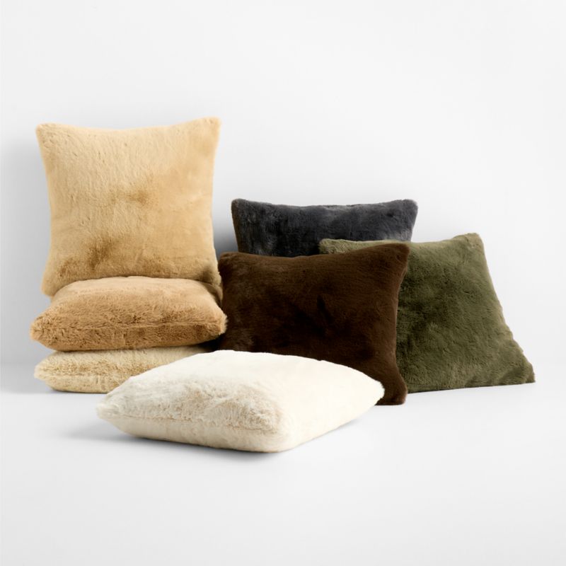 Deep Brown Faux Fur 23"x23" Throw Pillow Cover with Feather Insert - image 3 of 4