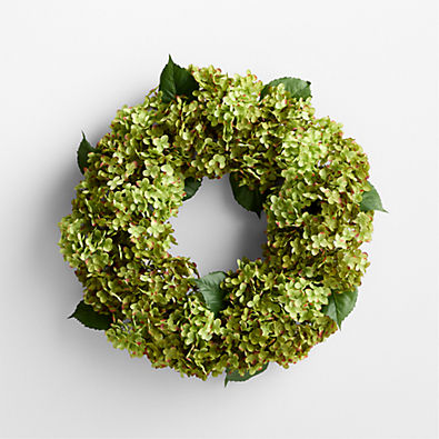 View Faux Green Hydrangea Wreath 26" details