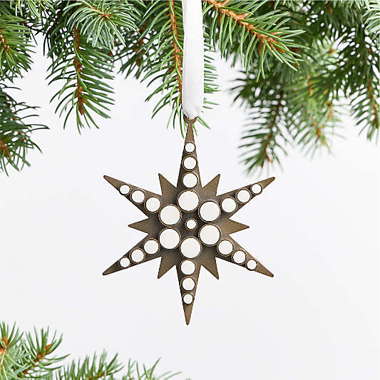 Faux Pearl and Brass Metal Star Christmas Tree Ornament