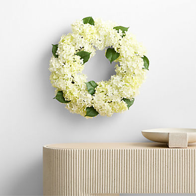 View Faux White Hydrangea Wreath 26" details