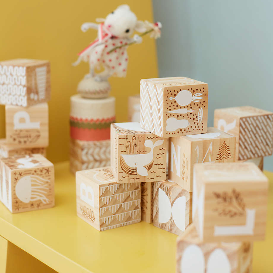 Crate&Barrel Etched Wooden Baby Blocks