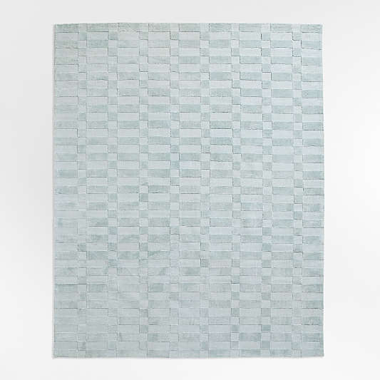 Geo Checker Morning Blue Performance Kids Area Rug