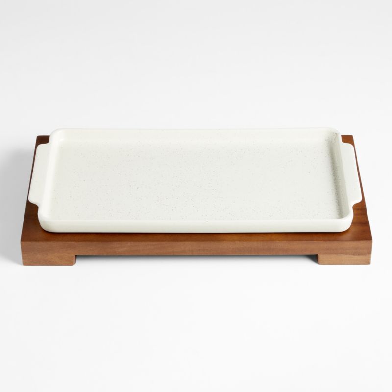 Viewing product image Calistoga Ceramic Sheet Pan Serving Dish with Wooden Footed Trivet by Gaby Dalkin - image 1 of 5