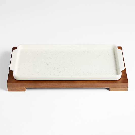 Calistoga Ceramic Sheet Pan Serving Dish with Wooden Footed Trivet by Gaby Dalkin