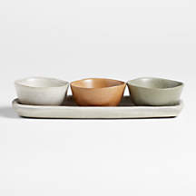 Carmel 3-Part Ceramic Dip Bowl & Tray by Gaby Dalkin + Reviews | Crate & Barrel