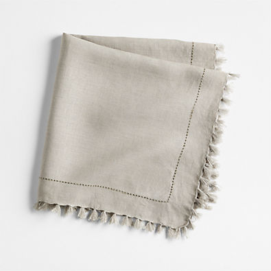 View Linen Eyelet Fringe Napkin in Sage Green by Gaby Dalkin details