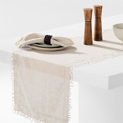 View Linen Eyelet Fringe 120" Natural Table Runner by Gaby Dalkin details