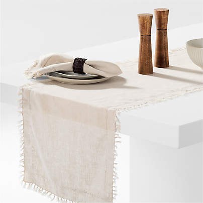 Linen Eyelet Fringe 120" Natural Table Runner by Gaby Dalkin