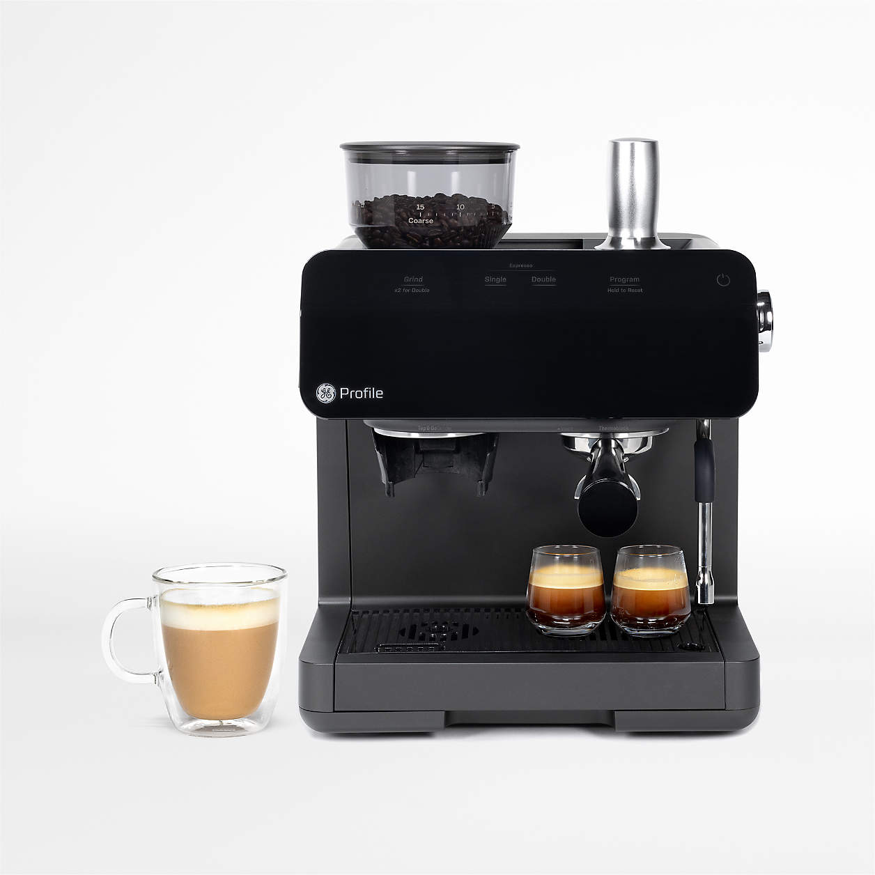 GE Profile Black Semi Automatic Espresso Machine With Grinder And Frother Reviews Crate Barrel