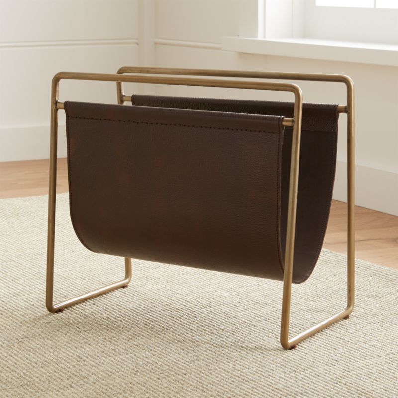 Galen Brass Leather Magazine Rack