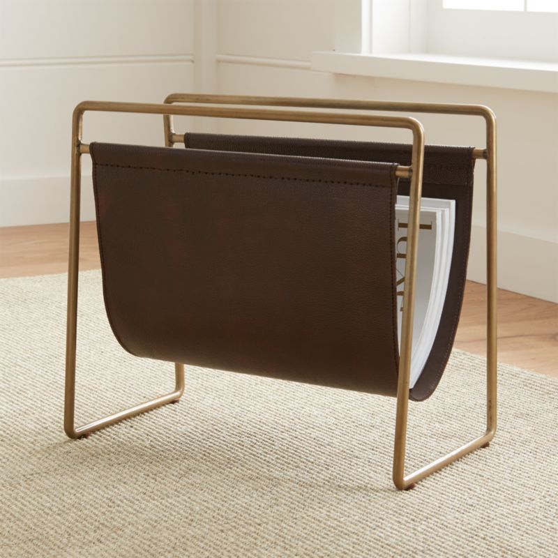 Galen Brass Leather Magazine Rack