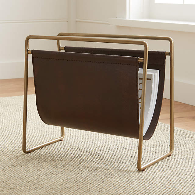 Galen Brass Leather Magazine Rack