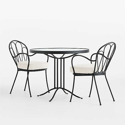 Galleria 35" Metal and Glass Top Outdoor Bistro Dining Table Set