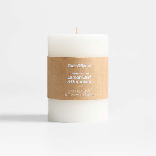 Garden Glow Lemon Leaf and Geranium Scented Indoor/Outdoor Pillar Candle 3"x4"
